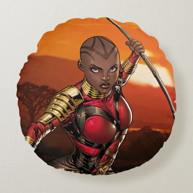 Avengers Classics | Okoye Leaping With Spear Round Pillow (Front)