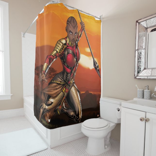 Avengers Classics | Okoye Leaping With Spear Shower Curtain (In Situ)