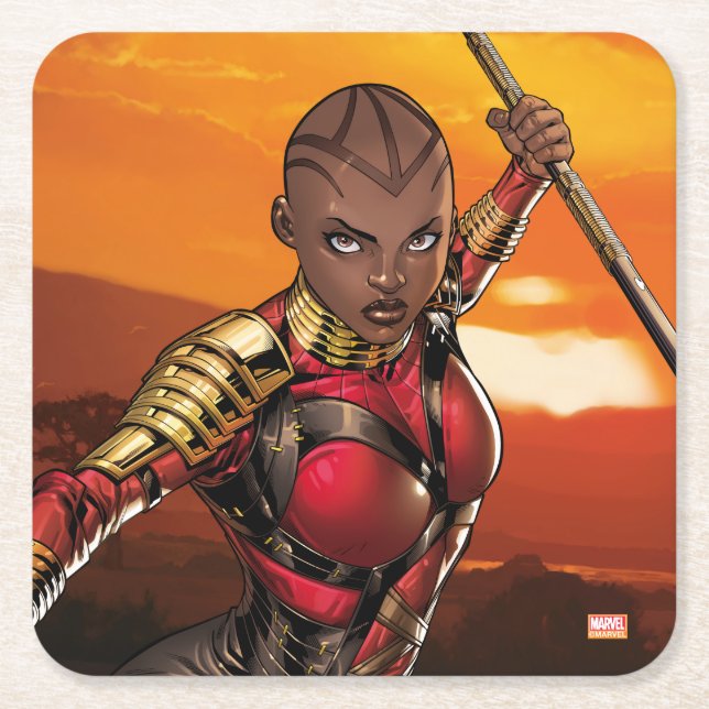 Avengers Classics | Okoye Leaping With Spear Square Paper Coaster (Front)