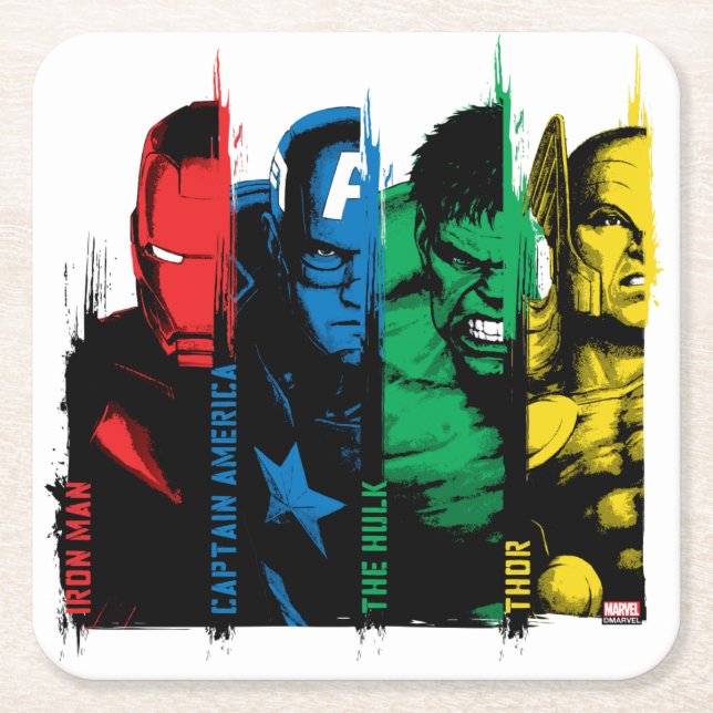 Avengers Classics | Paint Brush Lineup Square Paper Coaster (Front)