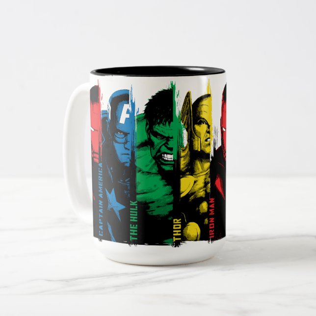 Avengers Classics | Paint Brush Lineup Two-Tone Coffee Mug (Front Left)