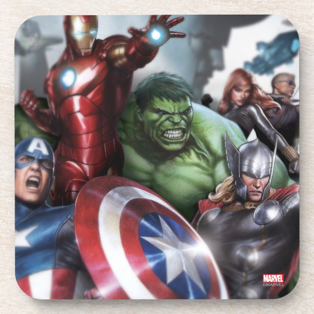 Avengers Classics | Poised For Battle Drawing Beverage Coaster (Front)