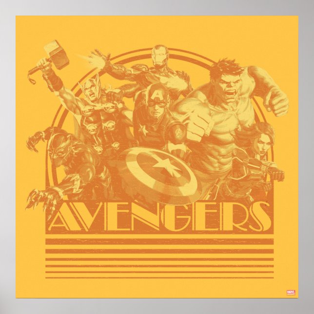 Avengers Classics | Retro Avengers Sunset Graphic Poster (Front)