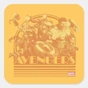 Avengers Classics   Retro Avengers Sunset Graphic Square Sticker
