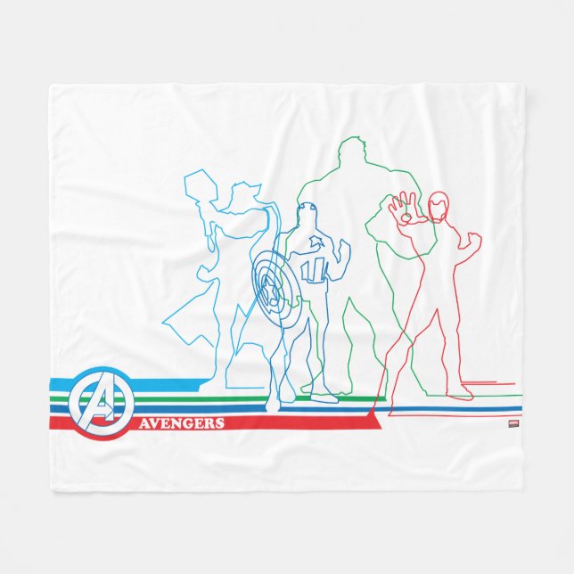 Avengers Classics | Retro Lineart Outline Fleece Blanket (Front (Horizontal))