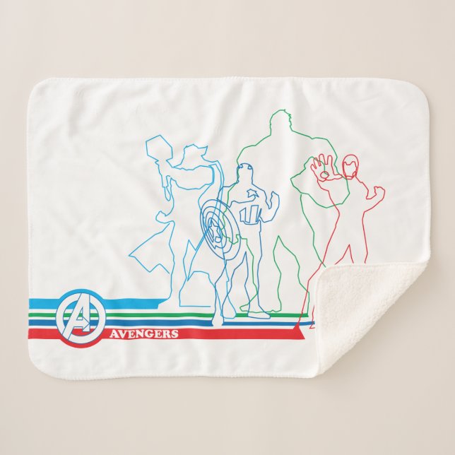 Avengers Classics | Retro Lineart Outline Sherpa Blanket (Front (Horizontal))