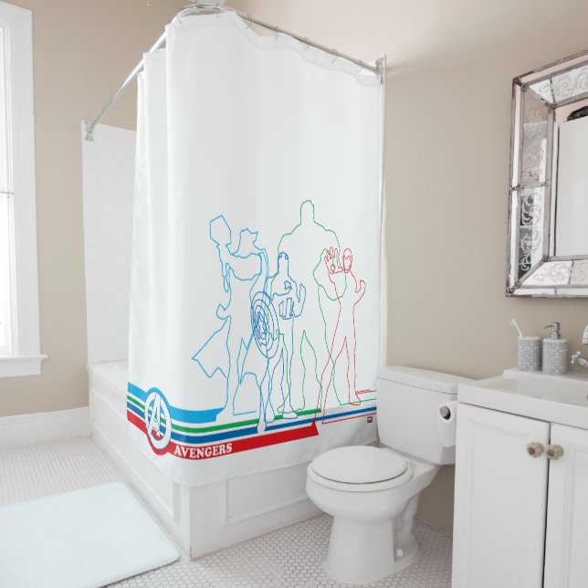 Avengers Classics | Retro Lineart Outline Shower Curtain (In Situ)