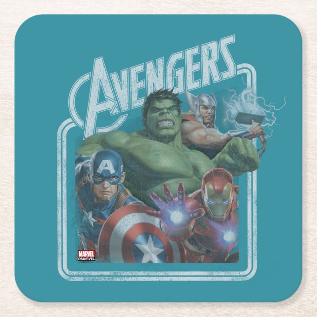 Avengers Classics | Retro Throwback Avengers Art Square Paper Coaster (Front)