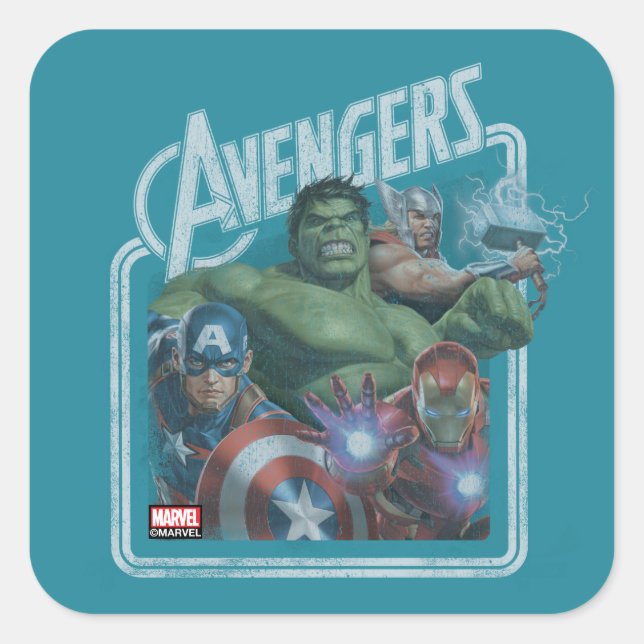 Avengers Classics | Retro Throwback Avengers Art Square Sticker (Front)