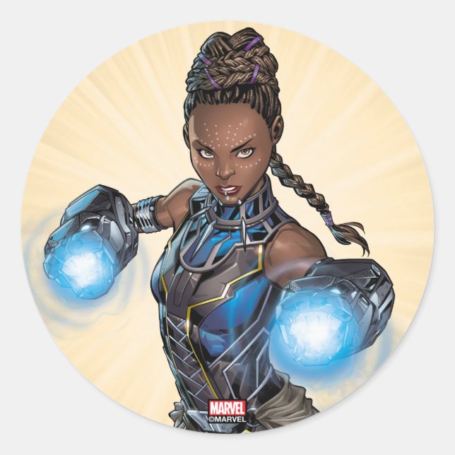 Avengers Classics | Shuri Leap With Gauntlets Classic Round Sticker (Front)