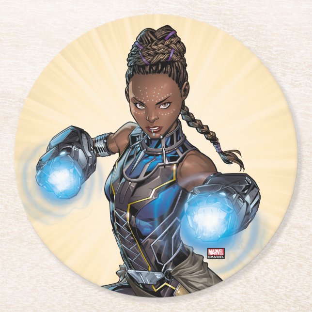 Avengers Classics | Shuri Leap With Gauntlets Round Paper Coaster (Front)