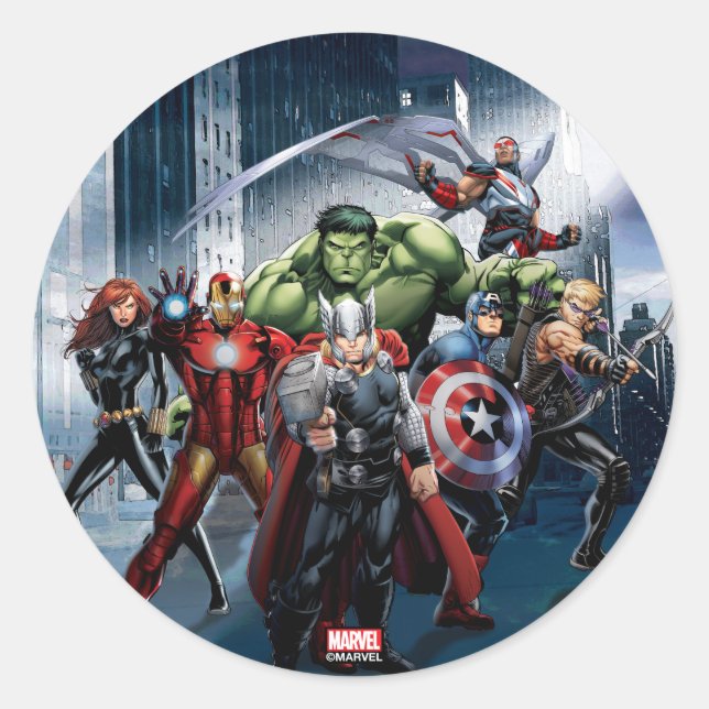 Avengers Classics | Thor Leading Avengers Classic Round Sticker (Front)