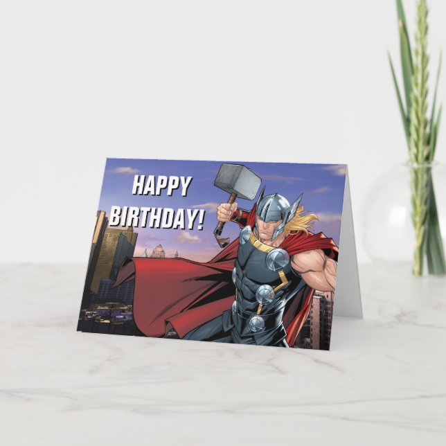 Avengers Classics | Thor Leaping With Mjolnir Card (Front)