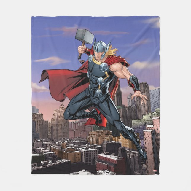 Avengers Classics | Thor Leaping With Mjolnir Fleece Blanket (Front)