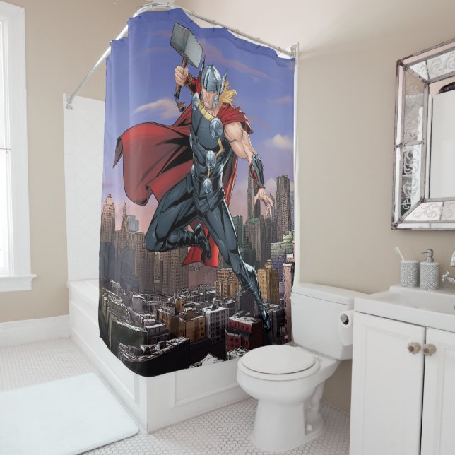 Avengers Classics | Thor Leaping With Mjolnir Shower Curtain (In Situ)