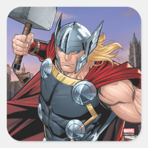 Avengers Classics Thor Leaping With Mjolnir Square Sticker