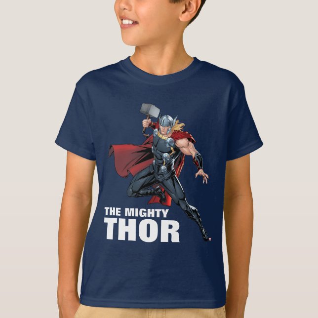 Avengers Classics | Thor Leaping With Mjolnir T-Shirt (Front)