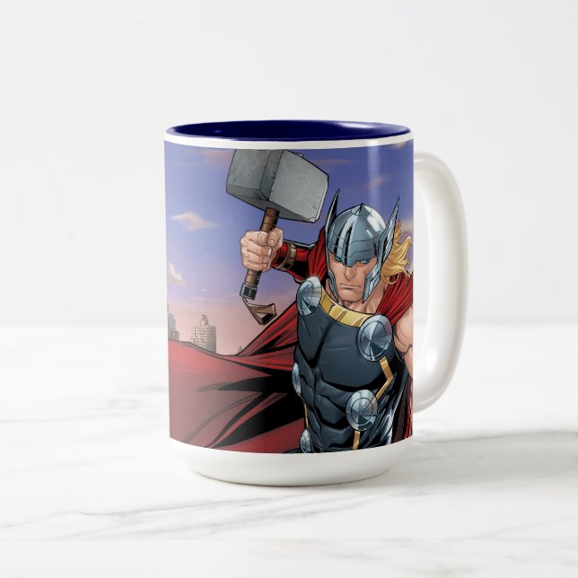 Avengers Classics | Thor Leaping With Mjolnir Two-Tone Coffee Mug (Front Right)