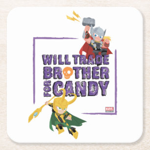 Avengers Classics   Thor & Loki Halloween Candy Square Paper Coaster