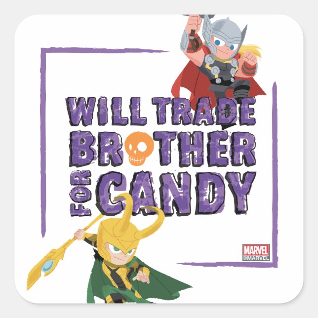 Avengers Classics | Thor & Loki Halloween Candy Square Sticker (Front)