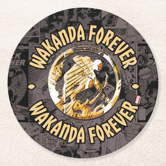 Avengers Classics | Wakanda Forever Comic Pattern Round Paper Coaster (Front)