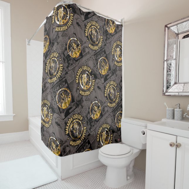 Avengers Classics | Wakanda Forever Comic Pattern Shower Curtain (In Situ)
