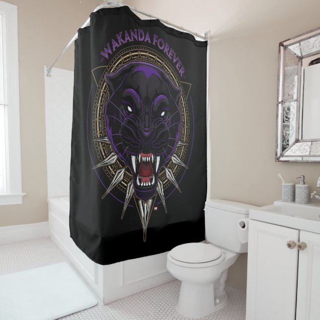 Avengers Classics | Wakanda Forever Panther Emblem Shower Curtain (In Situ)