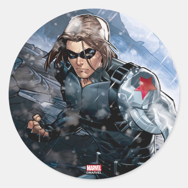 Avengers Classics | Winter Soldier In Snow Classic Round Sticker (Front)