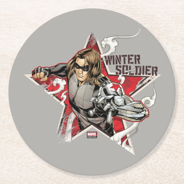 Avengers Classics | Winter Soldier Star Graphic Round Paper Coaster (Front)