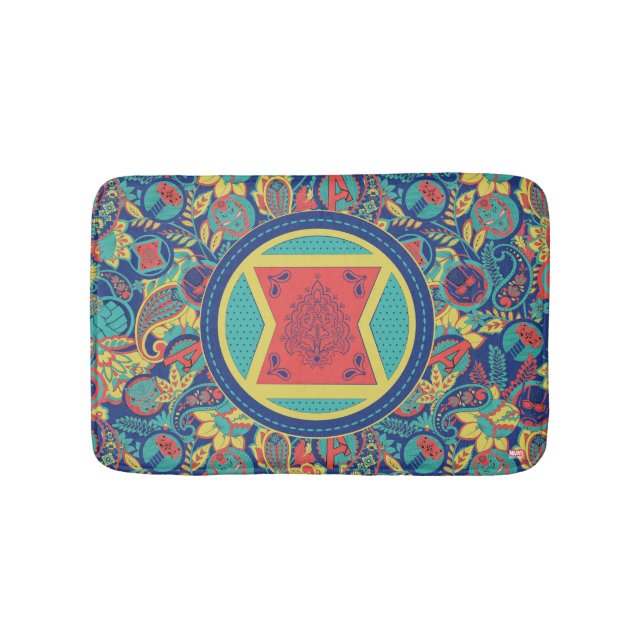 Avengers | Colorful Paisley Black Widow Logo Bath Mat (Front)