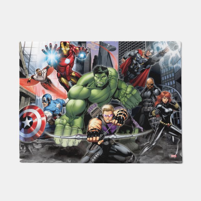 Avengers Defending City Doormat (Front)