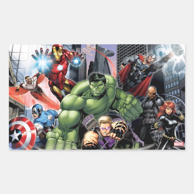 Avengers Defending City Rectangular Sticker (Front)