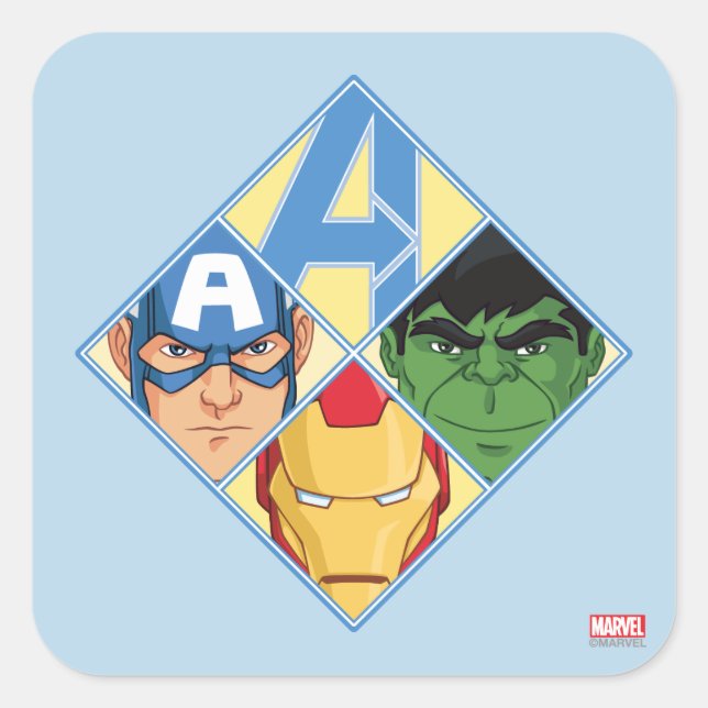 Avengers Face Badge Square Sticker (Front)