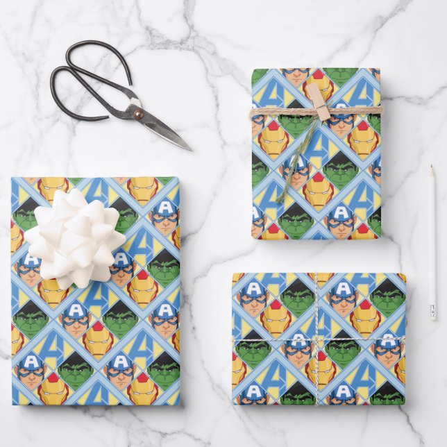 Avengers Face Badge Wrapping Paper Sheets (Front)