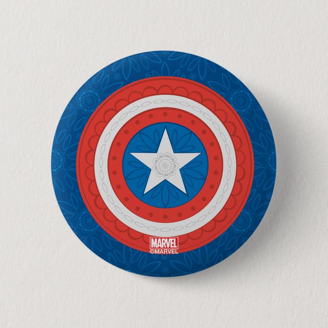 Avengers | Floral Captain America Logo Button (Front)