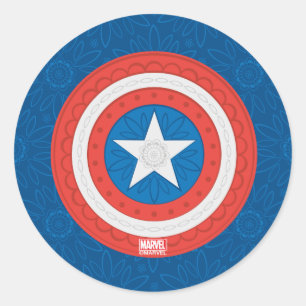 Avengers   Floral Captain America Logo Classic Round Sticker