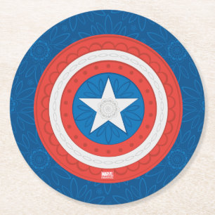 Avengers Floral Captain America Logo Round Paper Coaster