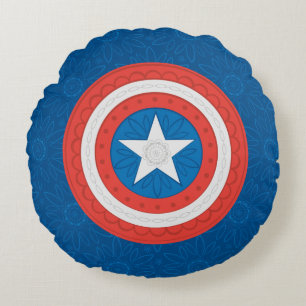 Avengers   Floral Captain America Logo Round Pillow