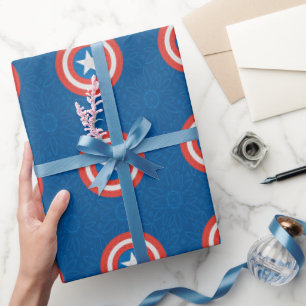 Avengers Floral Captain America Logo Wrapping Paper