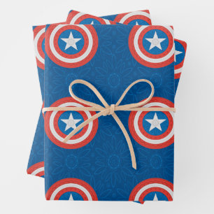 Avengers   Floral Captain America Logo Wrapping Paper Sheets