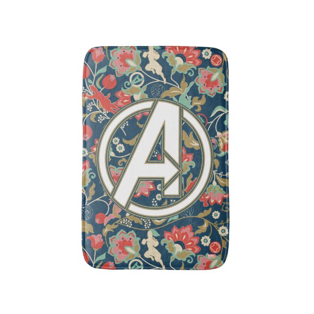 Avengers | Floral Paisley Avengers Logo Bath Mat (Front Vertical)