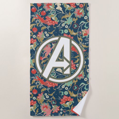 Avengers  Floral Paisley Avengers Logo Beach Towel