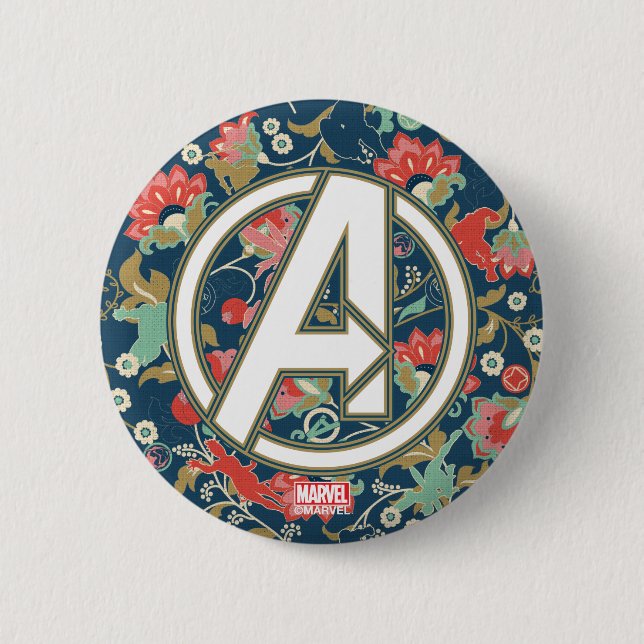 Avengers | Floral Paisley Avengers Logo Button (Front)