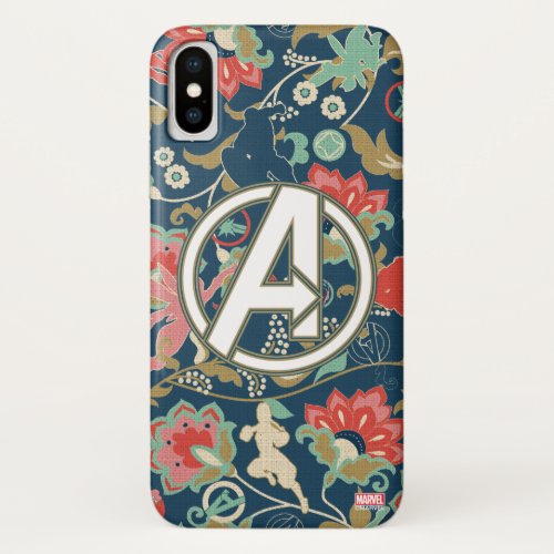 Avengers  Floral Paisley Avengers Logo iPhone X Case