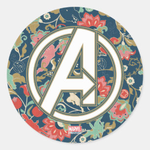 Avengers   Floral Paisley Avengers Logo Classic Round Sticker