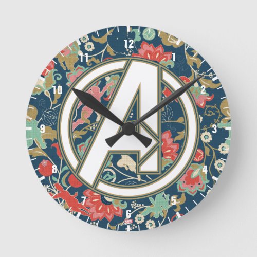 Avengers  Floral Paisley Avengers Logo Round Clock