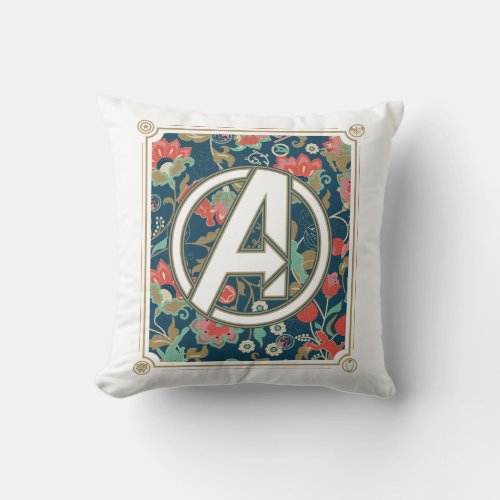 Avengers  Floral Paisley Avengers Logo Throw Pillow