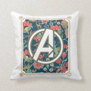 Avengers   Floral Paisley Avengers Logo Throw Pillow