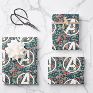 Avengers Floral Paisley Avengers Logo Wrapping Paper Sheets