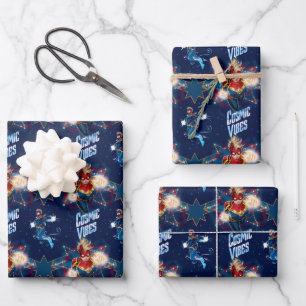 Avengers Glowing Stars Captain Marvel Graphic Wrapping Paper Sheets
